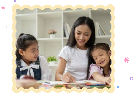 Two high school students smiling while tutoring a younger student at a kitchen table, textbooks and a laptop visible; friendly, encouraging tone